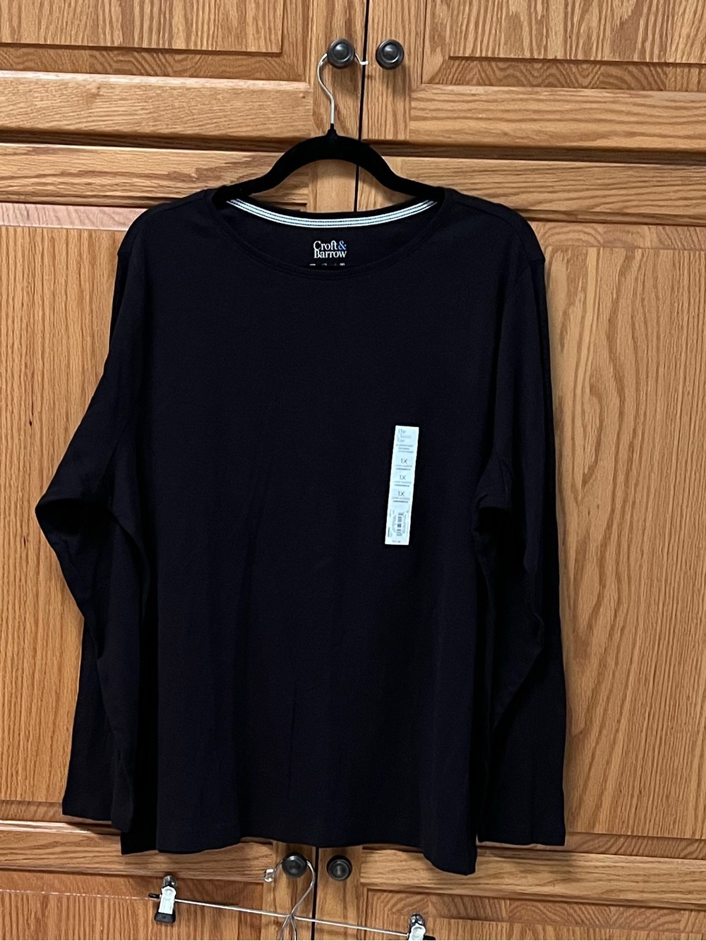 Croft & Barrow Women’s Long-Sleeve Crewneck Shirt - Black, NWT, Size 1X